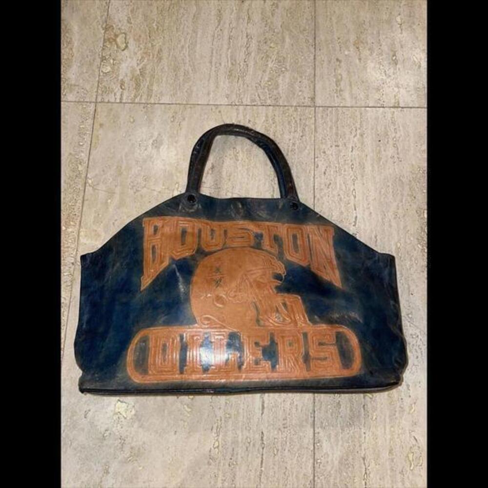 Vtg Houston Oilers Rare Leather Bag Autographed Ray Childress Warren Moon